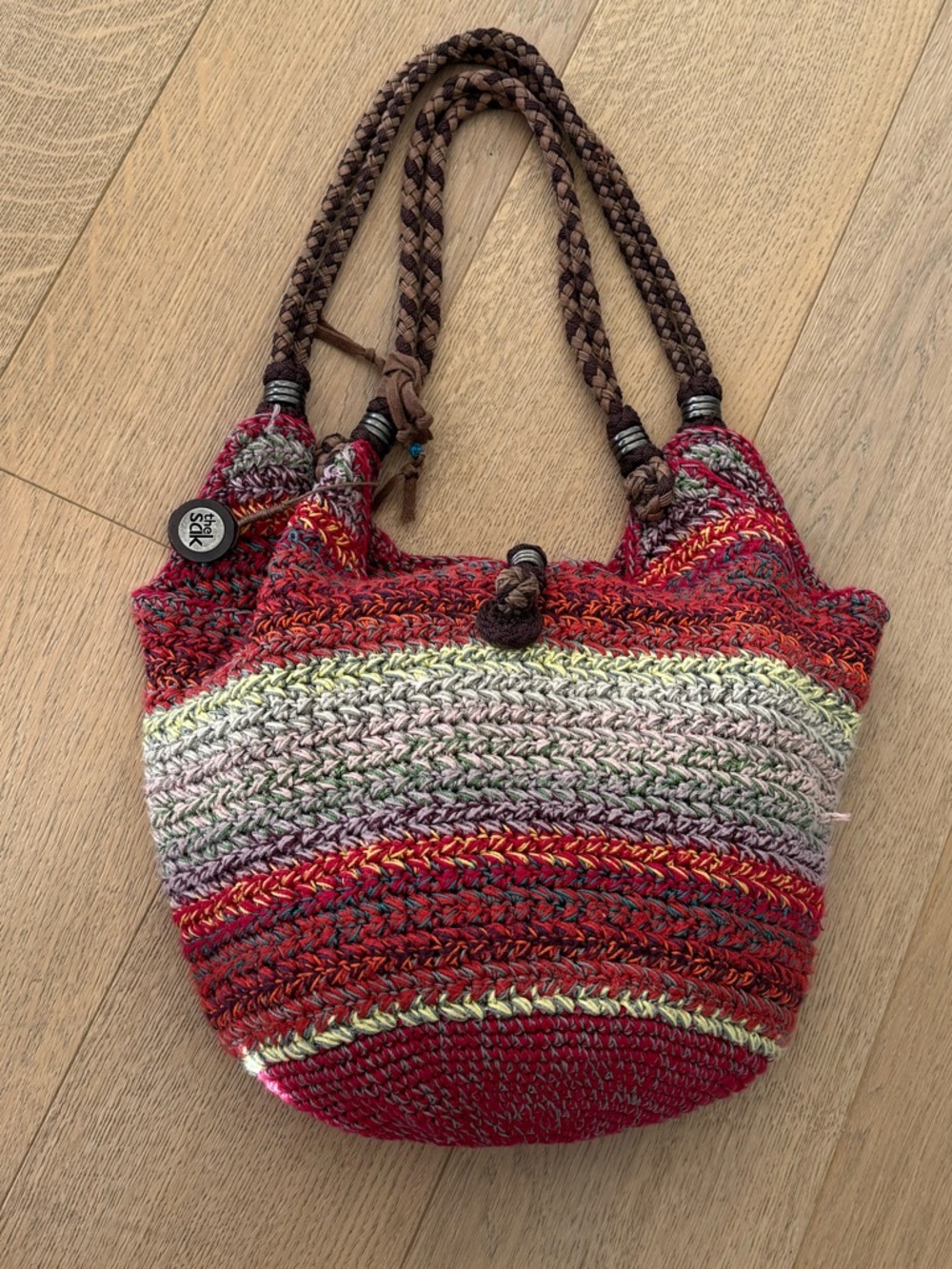 The Sak Multicolor Crochet Bucket Bag - Red & Green - Picture 2 of 11
